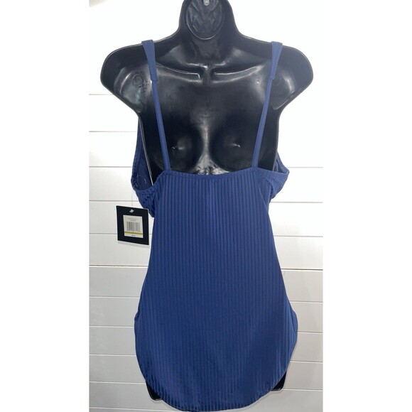 Ellen Tracy One Piece Swimsuit Navy Sz 14 Ruching Beach Coastal Resort Wear - Picture 4 of 10